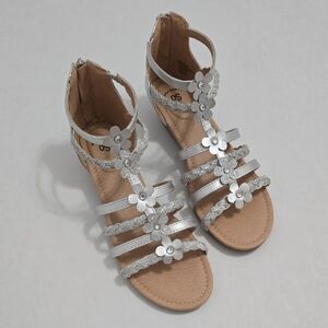 SO Silver Strappy Flower Sandals - Big Girls Size 6 - NWOT